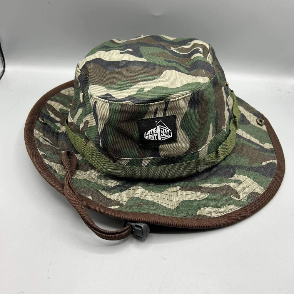 Late Night Radio Hat Men Camo Grassroots Bucket Cap Drawstring Strap Cotton New